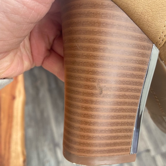 Open Toe Tavernelle Gladiator Taupe Faux Leather Cut Out Lace Up Block Heels - Picture 5 of 7